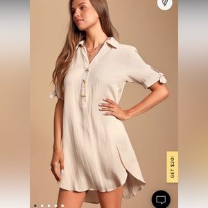 Countryside Beige Tie-Sleeve Shirt Dress